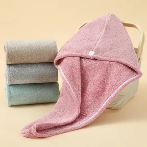Cuffia Asciugacapelli In Pile Di Corallo Per Donna Super Assorbente Asciugatura Rapida Asciugamano Avvolgente Con Bottone Morbido Tinta Unita