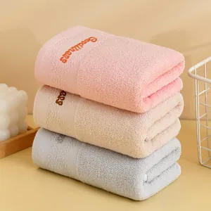 Soft Absorbent Cotton Blend Face Towel With Letter Embroidery Elegant Satin Edge Thick Terry Towel For Bathroom Daily Home Use