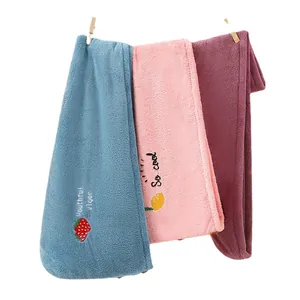 Lot de 3 serviettes de séchage en polaire corail bleu, rose et violette avec broderie
