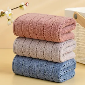 Soft Absorbent Polyester Cotton Face Towel Thickened Striped Texture Washcloth For Adults Daily Bathroom Home Towel
