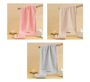 Detail of high-density long-staple cotton towels with Goodliness letter embroidery