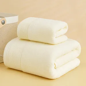 Close-up of thick cotton towel set with waffle texture and jacquard stripes