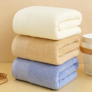 Asciugamano da Bagno in Puro Cotone Spesso Assorbente Bordo in Raso Morbido Tinta Unita Adulti Bagno Casa Grande Telo Doccia