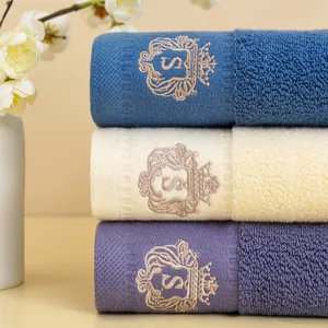 Lussuoso Set di Asciugamani da Hotel in 100% Puro Cotone Morbido e Spesso Asciugamano per il Viso con Ricamo Lettera S e Corona