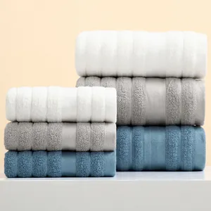 Set di asciugamani in cotone spesso con trama a righe in bianco, grigio e blu blu