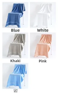 Detailed view of high-absorbent thick cotton towels in five assorted pastel colors