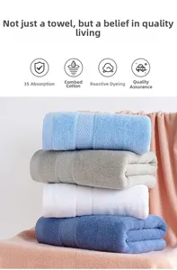 Close-up of fluffy combed cotton towels showing high water absorption and soft texture