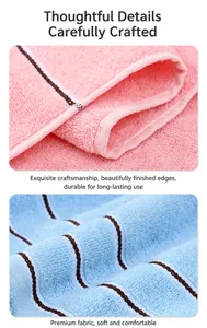 Close-up of pink and light blue striped cotton towels showing soft terry texture