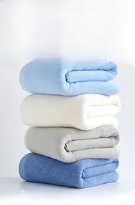 Close-up of stacked long-staple cotton towels showing soft texture and high-density loops
