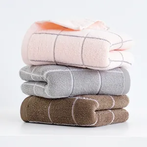 Pure Combed Cotton Face Towel Soft Absorbent Thickened Bathroom Washcloth Grid Pattern For Men Women Home Use