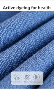 Macro shot of blue cotton bath towel fabric featuring eco-friendly reactive dyeing textures