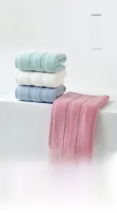 Detail of woven ribbed texture on thick 100% cotton towels in various pastel colors