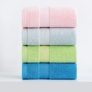 100% Cotton High Absorbent Face Towel Set Thick Soft Minimalist Home Bathroom Solid Color Herringbone Textured Towels