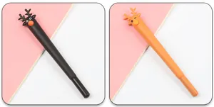 Macro detail of cute 3D cartoon reindeer toppers on creative soft silicone gel pens