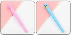 Detailed view of pink and blue reindeer gel pens with cute 3D antlers and soft caps