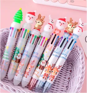 Detail of Christmas multi-color pens with 3D silicone toppers in a purple basket