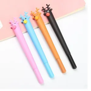 Creative Cartoon Reindeer Gel Pen Silicone Soft Rubber Cute Deer 0.5mm Black Ink Signing Pen Christmas Student Stationery Office Writing Gift