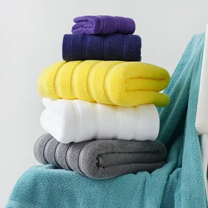 Asciugamani da Bagno in Puro Cotone Telo Bagno Assorbente Ispessito Asciugamano Viso Lavaggio per Casa Doccia a Righe Tinta Unita Morbido Strutturato
