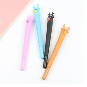 Set of four colorful cartoon reindeer gel pens for office and student school stationery