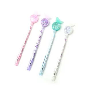 Lot de quatre stylos gel à paillettes papillon en rose, violet, cyan et blanc