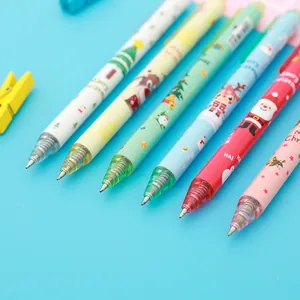 Set van 6 kleurrijke kerst pennen met cartoons van de kerstman en rendieren