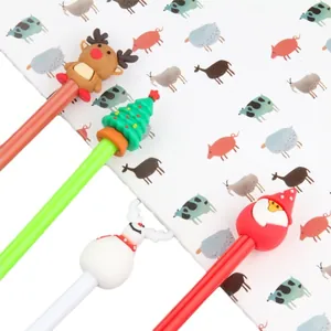 Set of 4 Christmas gel pens with reindeer, tree, and snowman silicone toppers for students