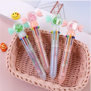 Penna a sfera a 10 colori con design a caramella trasparente e paillettes scintillanti