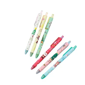 Set of 6 colorful Christmas retractable gel pens featuring Santa and reindeer designs