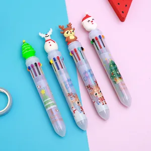 Kerst thema 10-kleuren balpennen met kerstman en rendier figuurtjes set