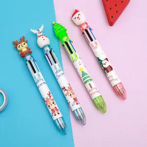 Kerst 10-kleuren balpennen met 3D-kerstman, boom, sneeuwpop en rendier toppers