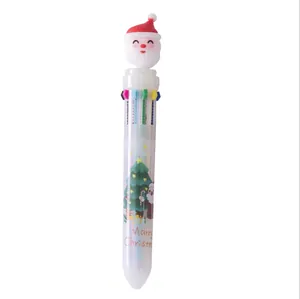 Christmas 10-color retractable ballpoint pen with Santa Claus topper and holiday print