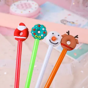 Set of 4 Christmas donut pens featuring Santa, snowman, and reindeer cartoon characters