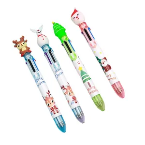 Set van 4 kerst multicolor balpennen met kerstman, boom, sneeuwpop en rendier decoraties