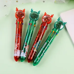 Detailansicht der Weihnachts-Kugelschreiber mit 10 Farben, Glitzerkugeln und Rentiergeweihen