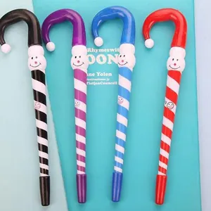 Christmas candy cane ballpoint pens with cute snowman toppers in four assorted colors