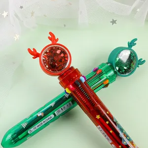 Detailansicht der weihnachtlichen Mehrfarb-Kugelschreiber mit Pailletten-Geweih und Festmotiven