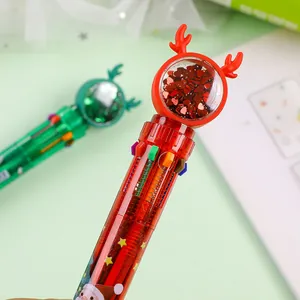 Detail eines Weihnachts-Mehrfarbkugelschreibers mit Rentiergeweih und roten Herz-Pailletten