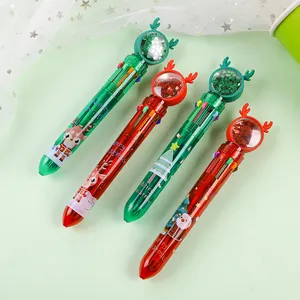 Cartoon Weihnachts-Kugelschreiber mit 10 Farben, Glitzerkugel und Rentiergeweih
