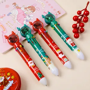 Detailansicht der 10-Farben-Weihnachtskugelschreiber mit Pailletten-Rentier und Festtagsdekor