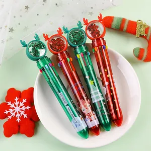 Weihnachts-Kugelschreiber mit 10 Farben, Pailletten und Rentier-Motiv im Festset