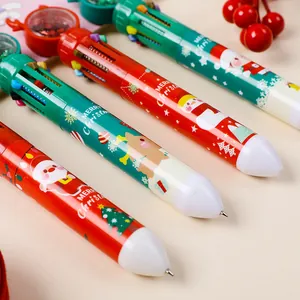 Weihnachts-Kugelschreiber mit 10 Farben, Set mit festlichen Pailletten und Cartoon-Motiven