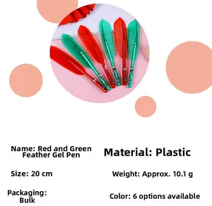 Détails des stylos plumes de Noël rouges et verts avec matériaux et dimensions