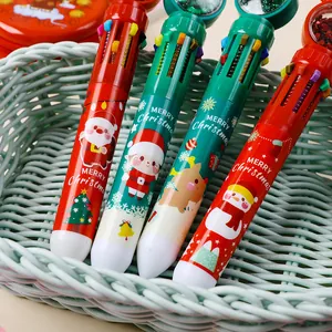 Details von Weihnachts-Kugelschreibern mit Glitzerkugeln und süßen festlichen Drucken
