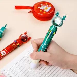 Cartoon Weihnachts-Kugelschreiber mit 10 Farben, Rentier-Pailletten und Mustern