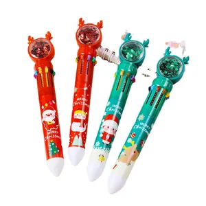 Penne a sfera natalizie a 10 colori con top glitterato e motivi festivi a cartone animato