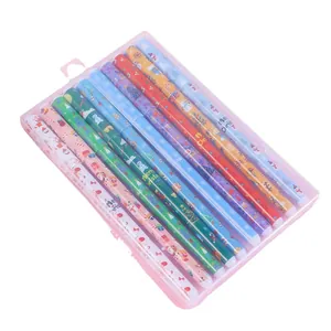 Bunte 12er-Pack Weihnachts-Gelschreiber mit Festtagsmotiven in einer rosa Box