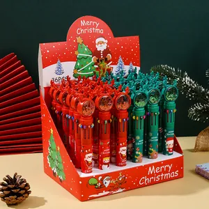 Christmas 10-color retractable ballpoint pen set with reindeer caps in display box