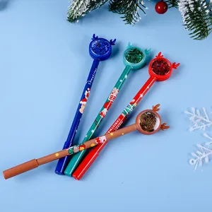 Detail von Weihnachts-Gelschreiber mit Rentiergeweih und Pailletten in Glaskugeln
