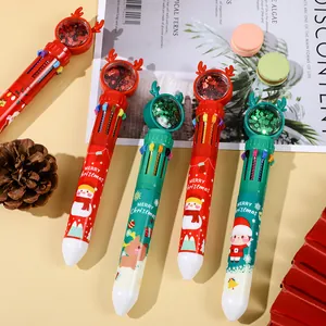 Detail showing Christmas 10-color ballpoint pen with sequin deer horn topper
