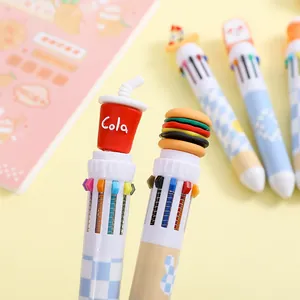 Detail of 10-color shuttle pens featuring 3D fast food toppers like cola and burger